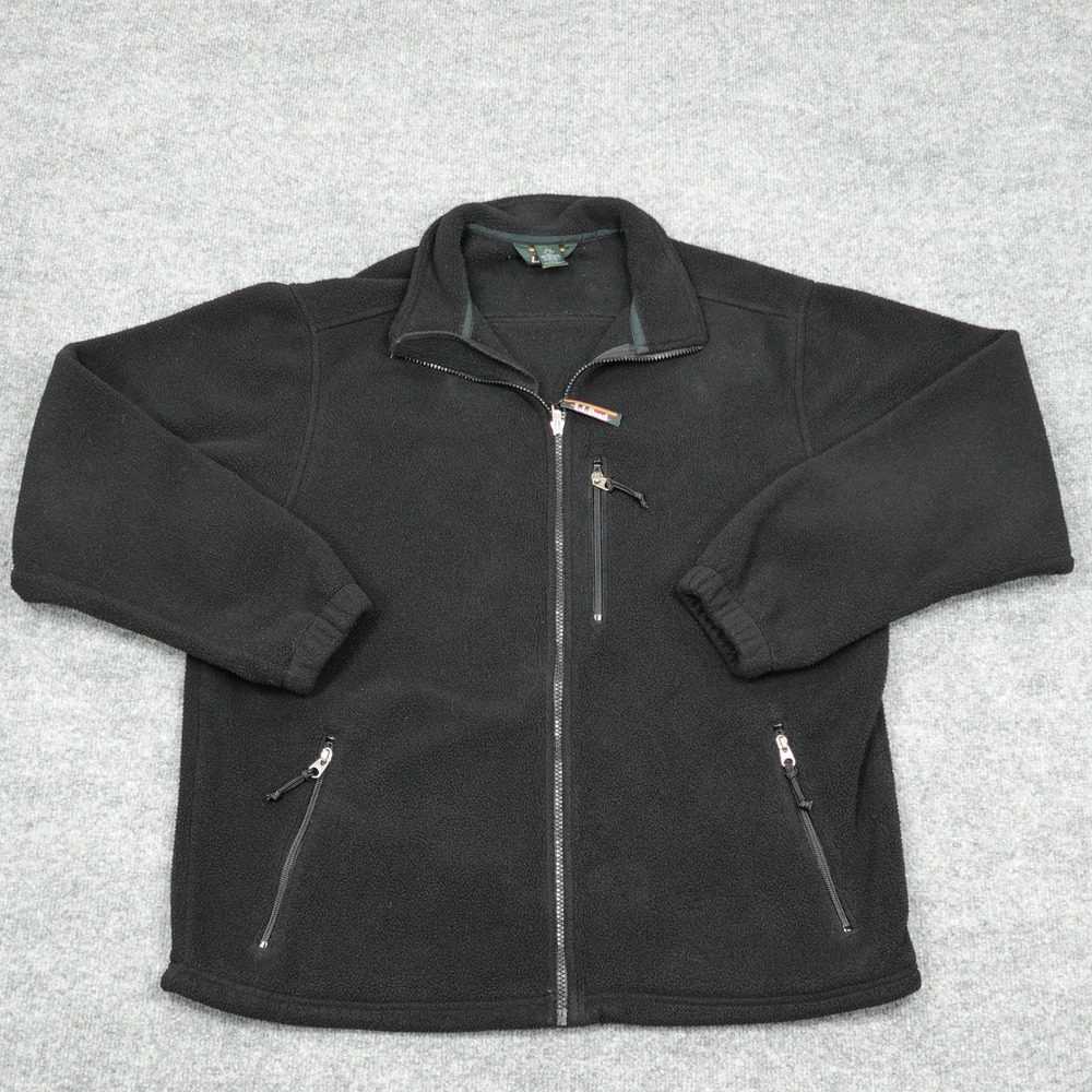 L.L. Bean Jacket Mens Large Black Fleece Full Zip Mock Neck Outdoor Pocketed